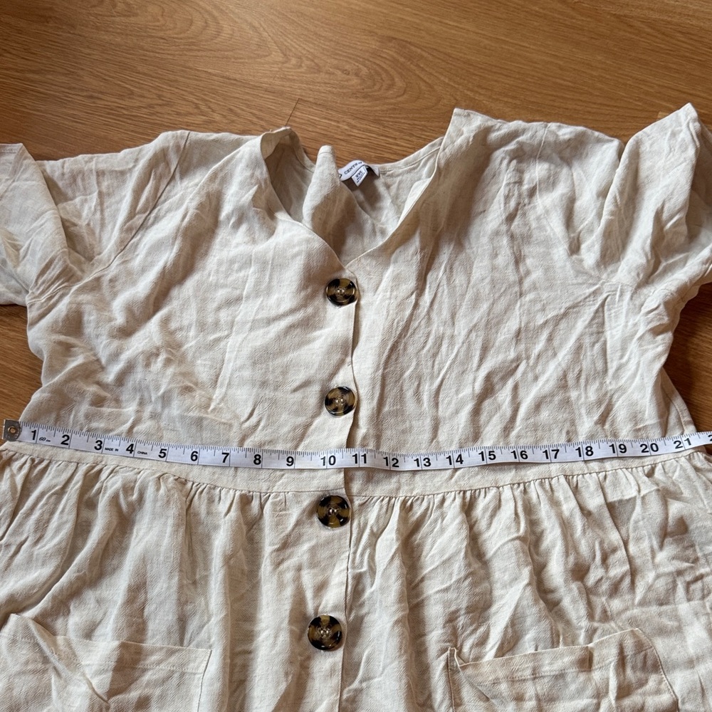 XXL Ivory Linen Blend Shirt Dress Short Sleeve Plus Size Cottagecore lightweight - Picture 6 of 11